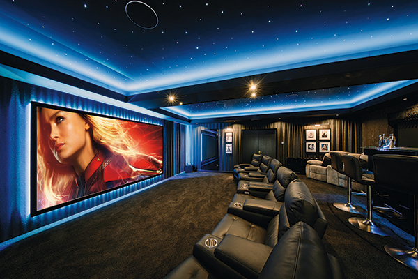 Cinema room in house, home cinema installation